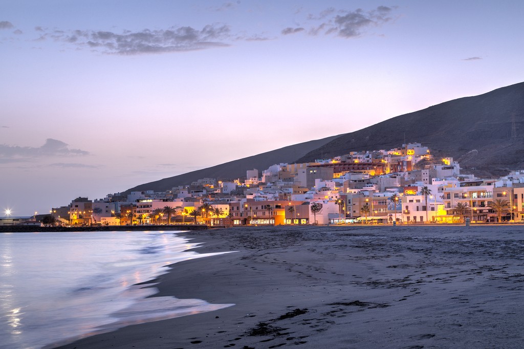 View of Gran Tarajal town in the dusk,Fuerteventura