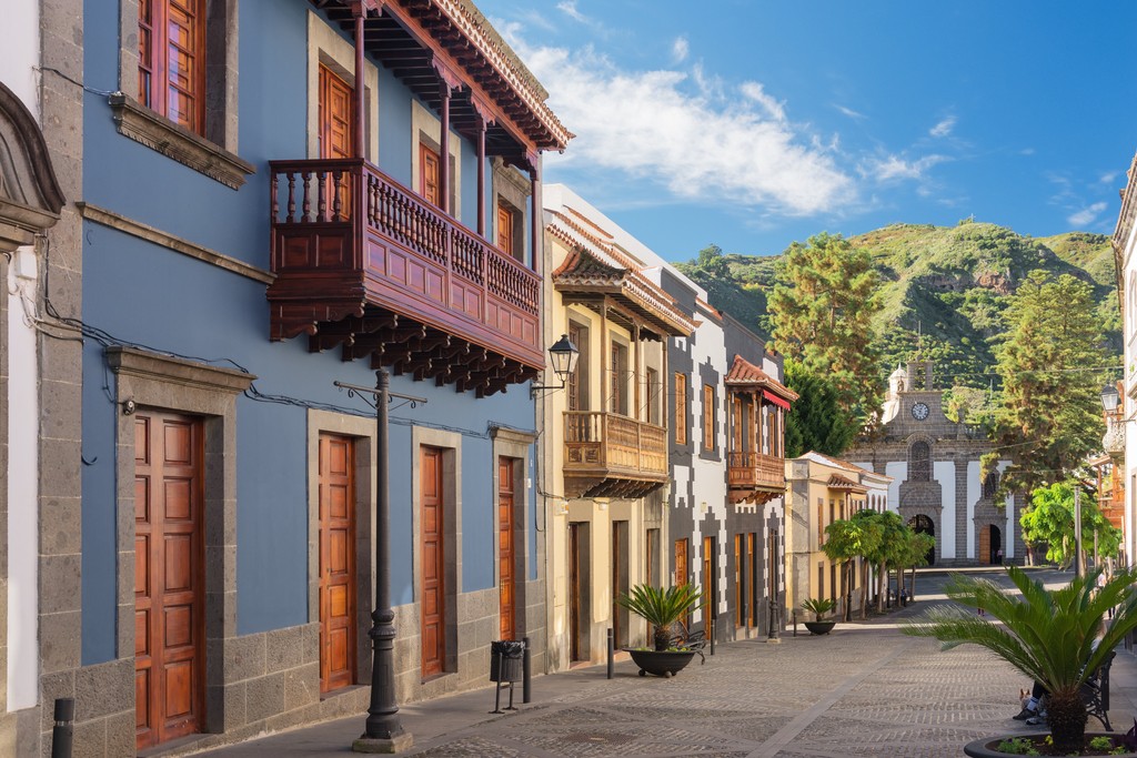 View of the main street of the village of Teror in gran canaria, spain