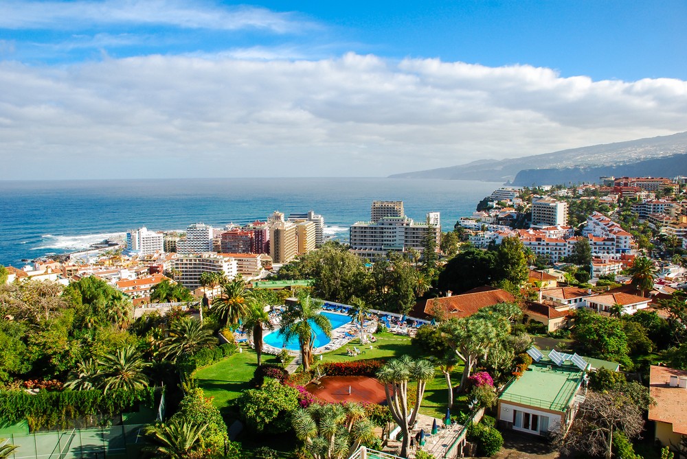 Aerial view of Puerto De La Cruz downtown, Tenerife, Canary Islands, Spain