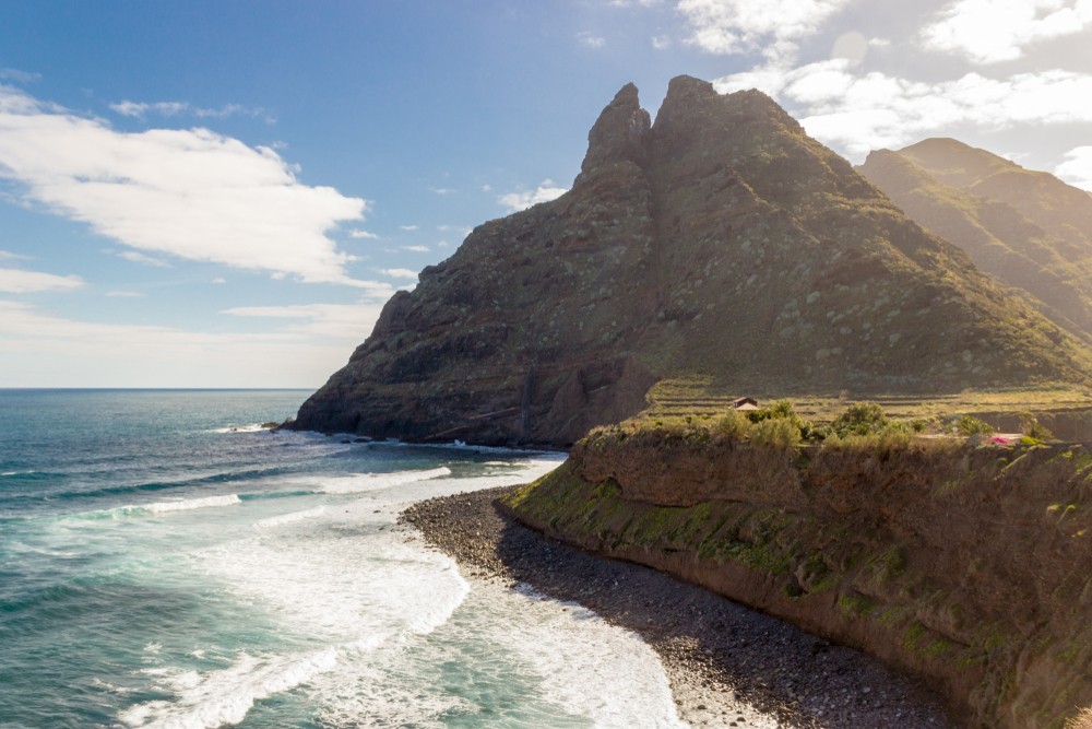 Beautiful coastline with green mountain and  near the small settlement - Punta del Hidalgo on the north of Tenerife, Canary islands, Spain