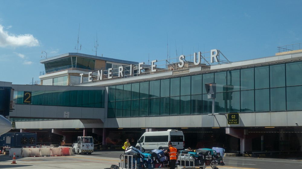 Reina Sofia Airport, Tenerife, Spain - March 17, 2019: Terminal building at Reina Sofia (Tenerife South).
