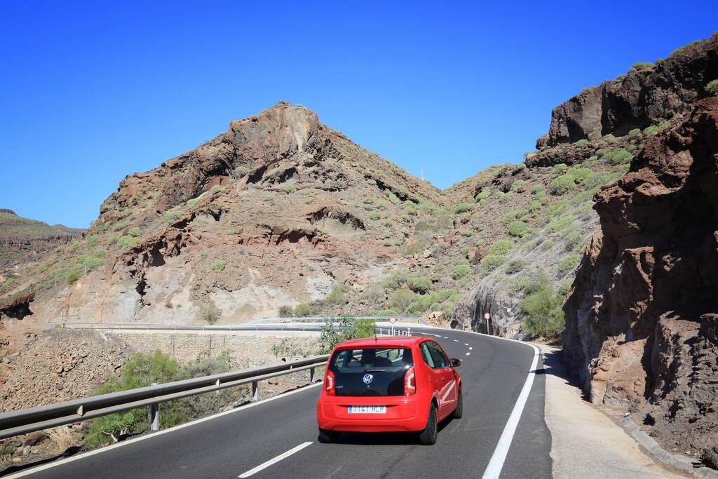 GRAN CANARIA, SPAIN - DECEMBER 2, 2015: driving a car in Gran Canaria, Spain. Canary Islands had record 12.9 million visitors in 2014.