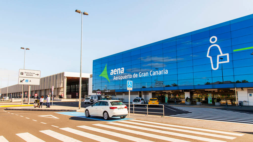 Las-Palmas de Gran Canaria, Spain, on January 12, 2018. The sun lights a facade of the terminal of the airport