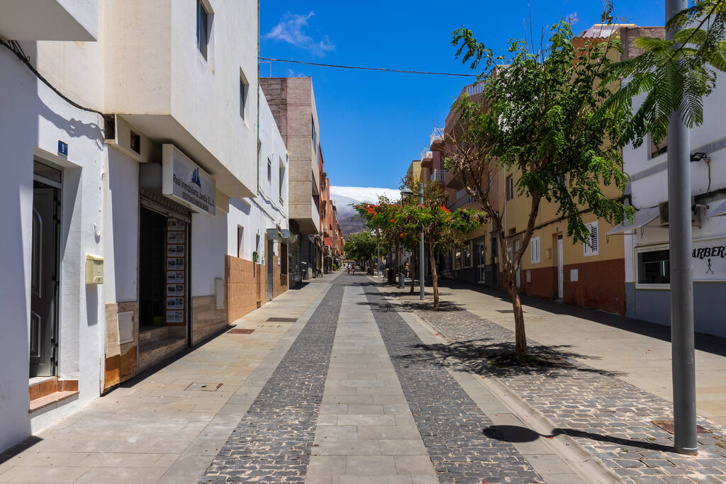MORRO JABLE, FUERTEVENTURA, CANARY ISLANDS - JULY 14, 2020: Empty streets of a popular tourist town. Tourism industry crisis due to COVID-19.