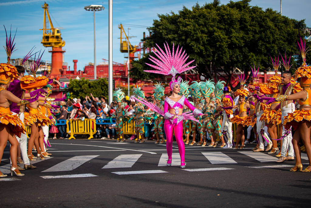 Santa Cruz de Tenerife Carnival Parade. Dancers in carnival costume. Santa Cruz de Tenerife, Spain – March 5 2019.