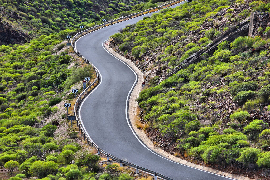 Gran Canaria landscape - winding mountain road landscape of Fataga Gorge. Viewpoint of Degollada de la Yegua.