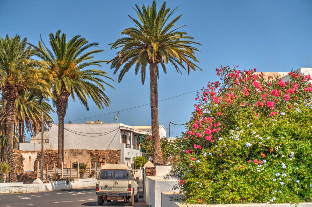 Haria, Lanzarote - September 2020 : Historical center in sunny weather, HDR Image