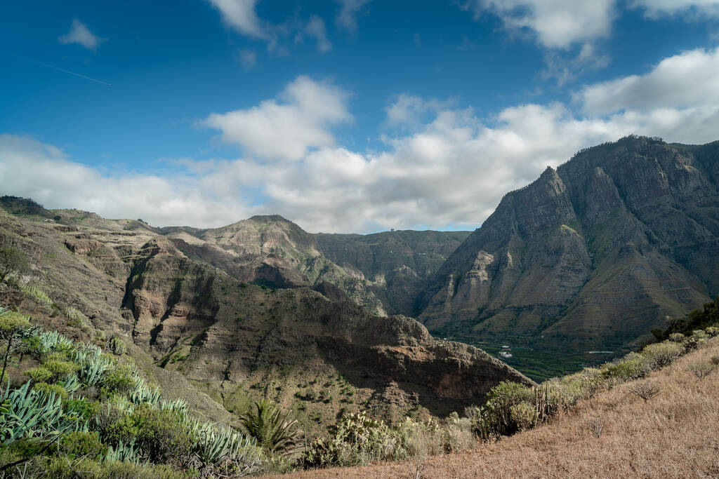panoramic view of the Agaete Valley with Tamadaba mountains in the background. Gran Canaria. Canary islands