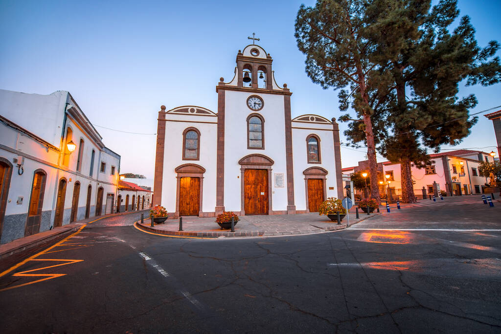 Square near the church in San Bartolome de Tirajana in Gran Canaria island in the evening