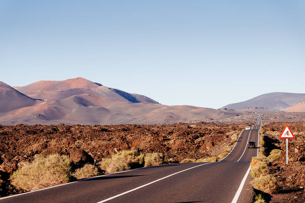 Timanfaya, Volcanic Landscape in Lanzarote, Canary Islands, Spain. Scenic road