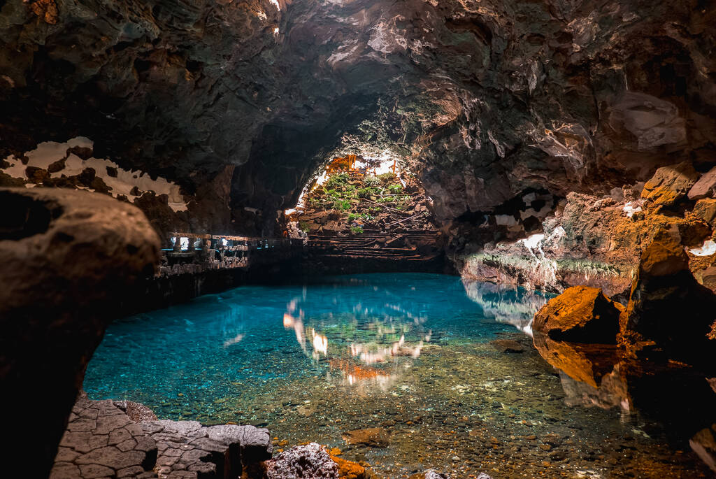 Lanzarote, Spain; March 15 2017: Natural volcanic cave. Jameos del Agua, Lanzarote, Islas Canarias, España