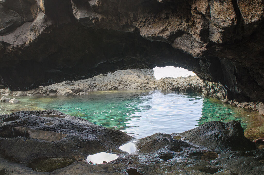 Charco Azul, Blue Pool, a natural pool  with turquoise water in El Hierro, Canary islands, Spain.