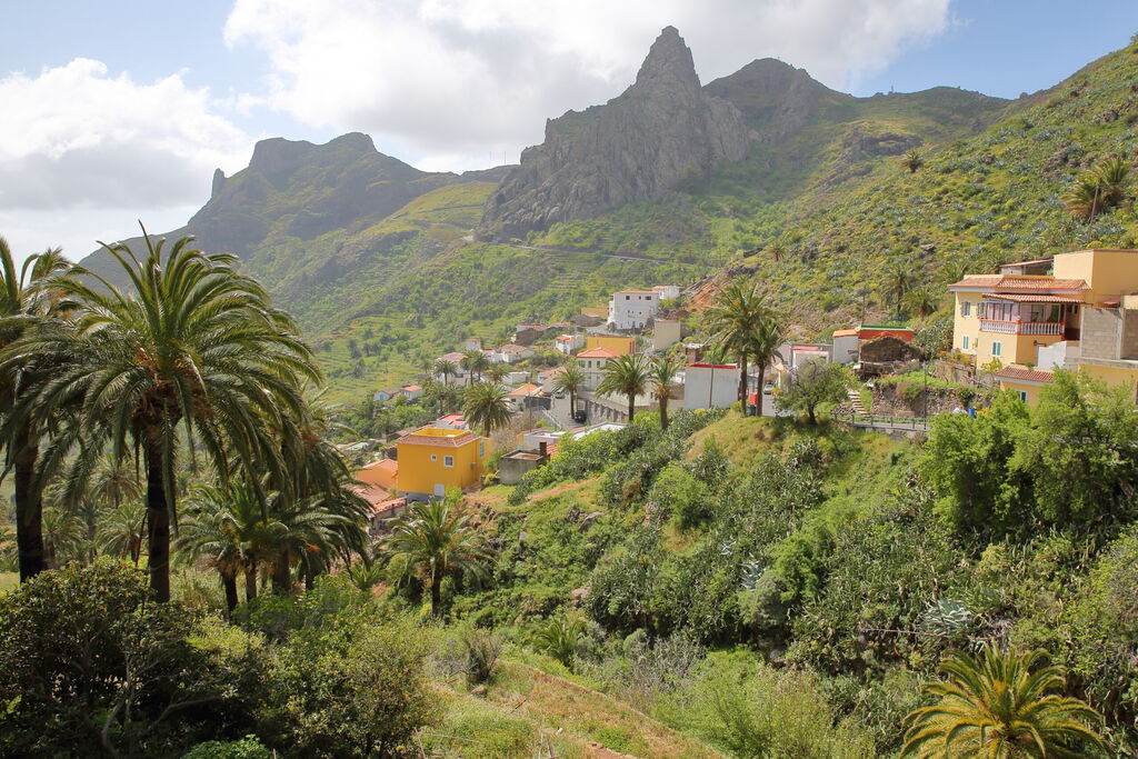 IMADA, LA GOMERA, SPAIN: Imada village with mountainous and green landscape. This picture was taken from a public walking path.