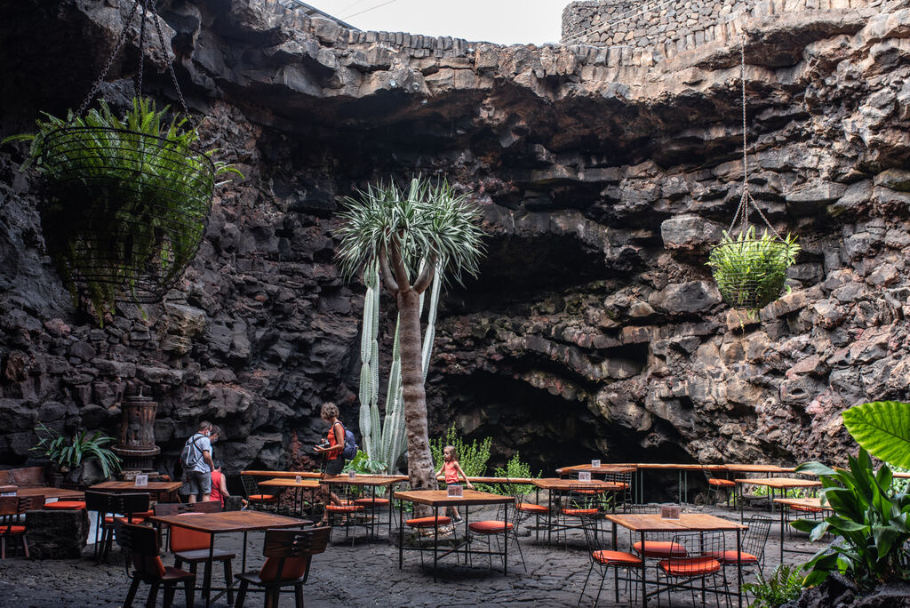 Lanzarote - October 2020 - Restaurant inside the tourist attraction of Lanzarote, Los Jameos del Agua