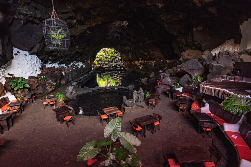Lanzarote - October 2020 - Restaurant inside the tourist attraction of Lanzarote, Los Jameos del Agua
