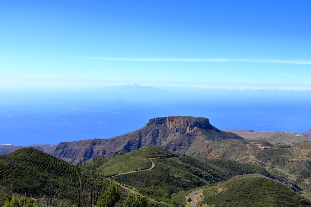 La Gomera landscape, The tableland La Fortaleza, Canary islands in Spain, El Hierro in background